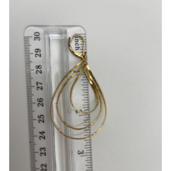 Dangle Gold Tone Textured Pierced Earrings Triple Rain Drop - Picture 6 of 8